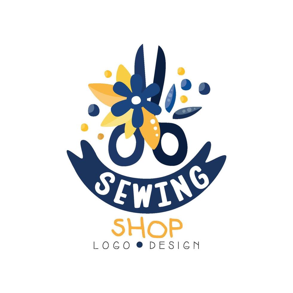 Sewing shop logo design, dress boutique, store, dressmakers salon, tailoring studio, fashion designer emblem Illustration vector