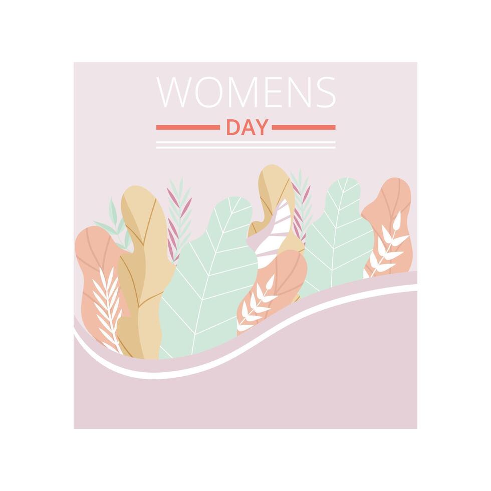 Womens Day Greeting Card with Floral Elements in Pastel Colors, Party Invitation, Festive Banner Illustration vector