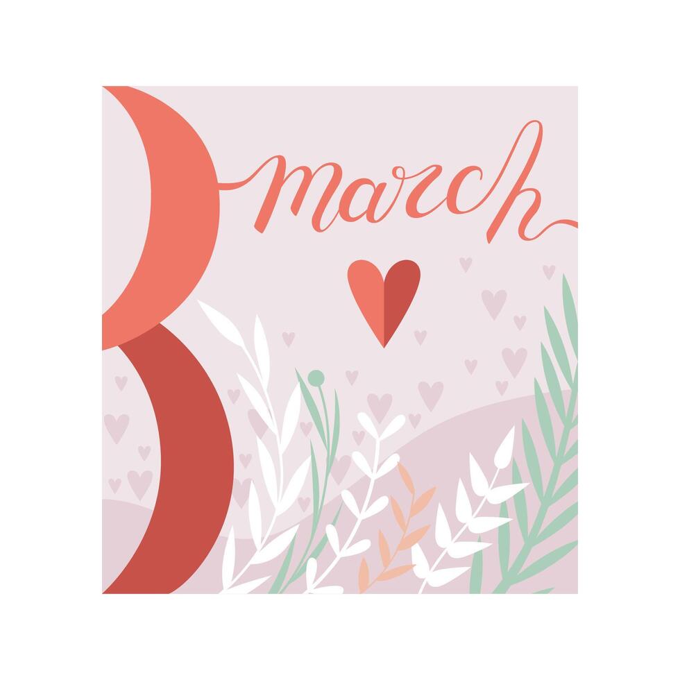 8 March Womens Day Floral Greeting Card in Pastel Colors, Party Invitation, Festive Banner Illustration vector