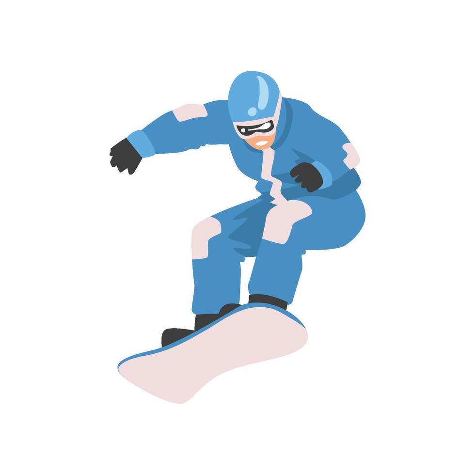 Young Man Jumping with Snowboard, Male Athlete Character in Sports Uniform, Active Sport Healthy Lifestyle Illustration vector