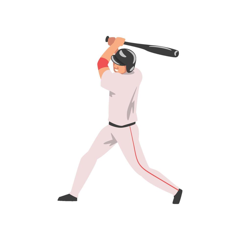 Baseball Player Swinging Bat, Male Athlete Character in Sports Uniform and Helmet, Active Sport Healthy Lifestyle Illustration vector