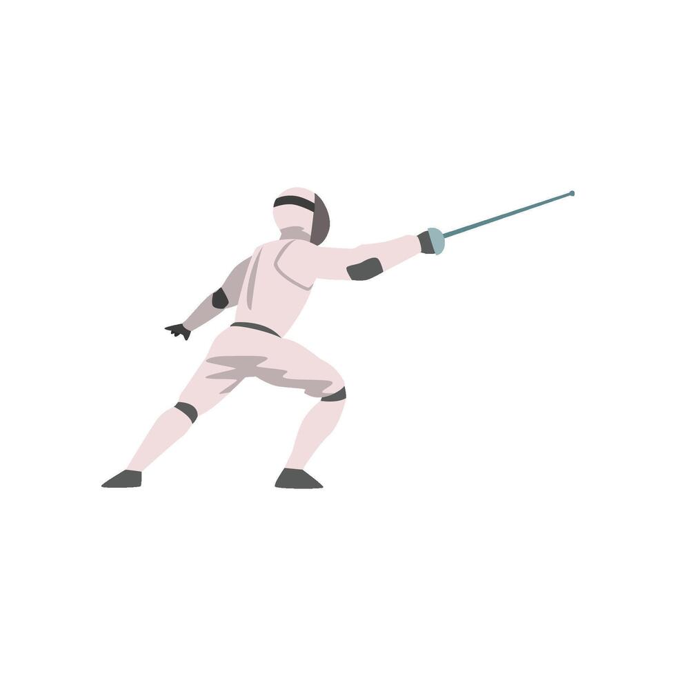 Fencer in Attack with Foil, Male Athlete Character in Sports Uniform, Active Sport Healthy Lifestyle Illustration vector