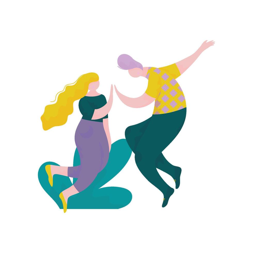 Happy Young Man and Woman Giving High Five to Each Other Outdoors, Human Interaction, Friendship, Teamwork, Cooperation Illustration vector