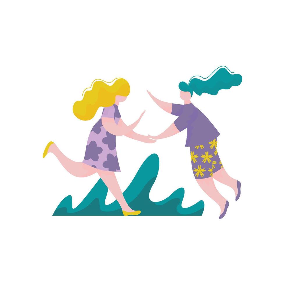 Two Happy Beautiful Girls Giving High Five to Each Other, Female Characters Having Fun, Human Interaction, Friendship, Teamwork, Cooperation Illustration vector