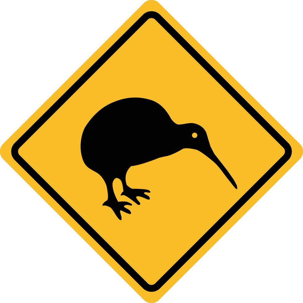 Be careful not to hit the kiwi bird. Kiwi yellow sign. Kiwi habitat symbol. kiwi road sign. flat style. vector