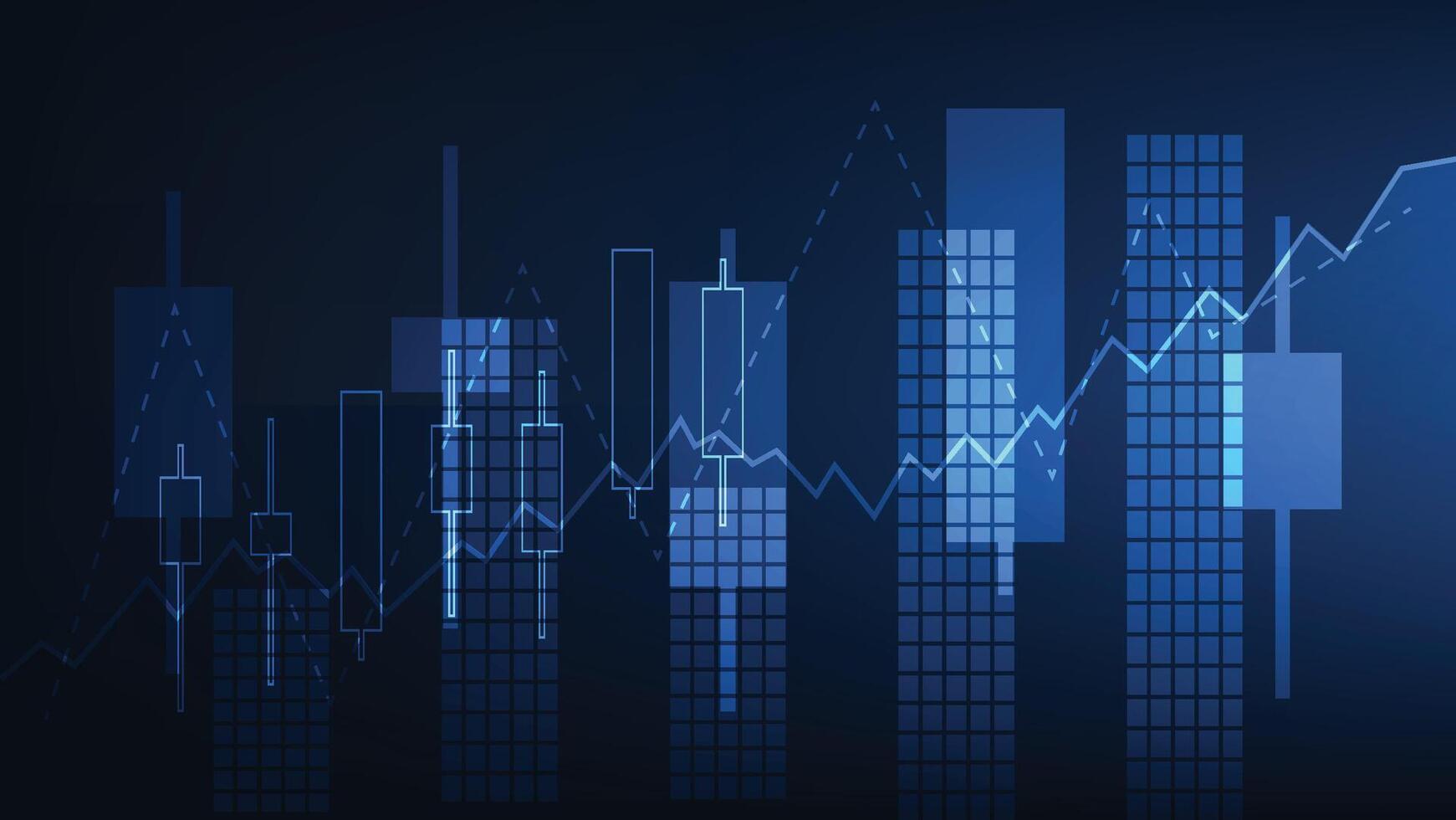 stock market candlesticks with bar chart on blue background vector