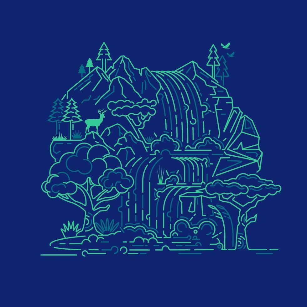 concept of world environment day campaign, graphic of waterfall presented by outlined style vector