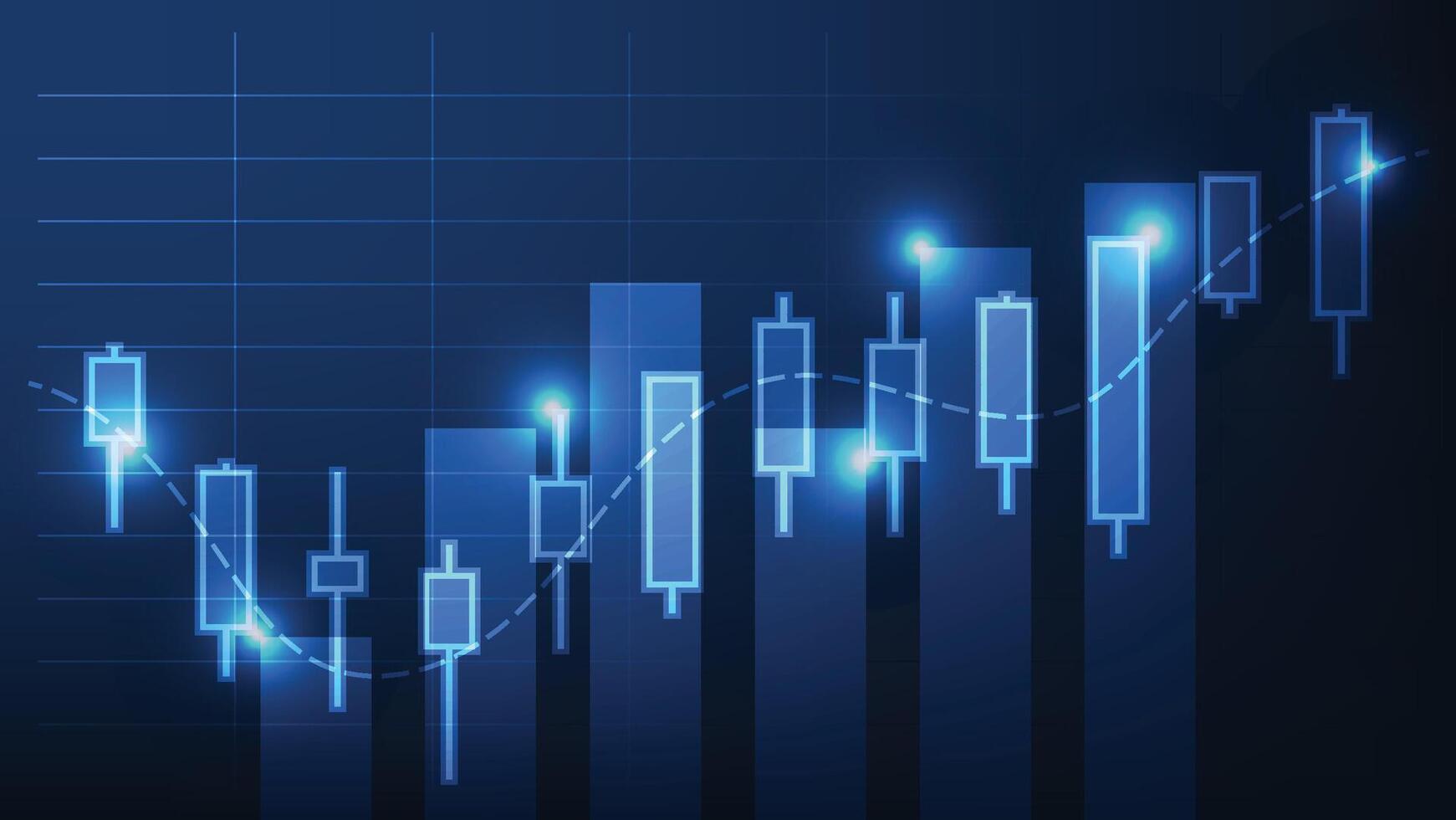 finance and business investment background. stock market candlesticks and bar chart with blue light vector