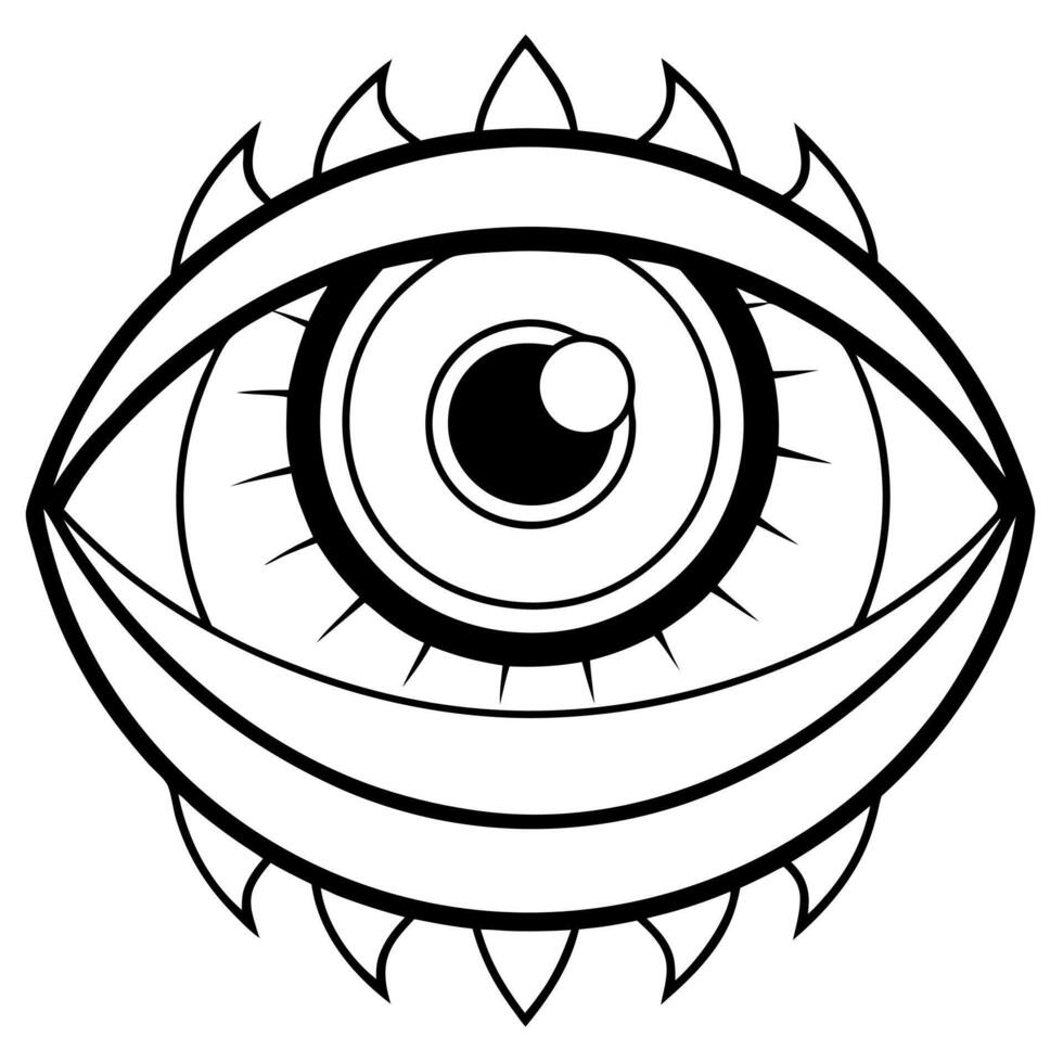 An eye with a black and white outline vector
