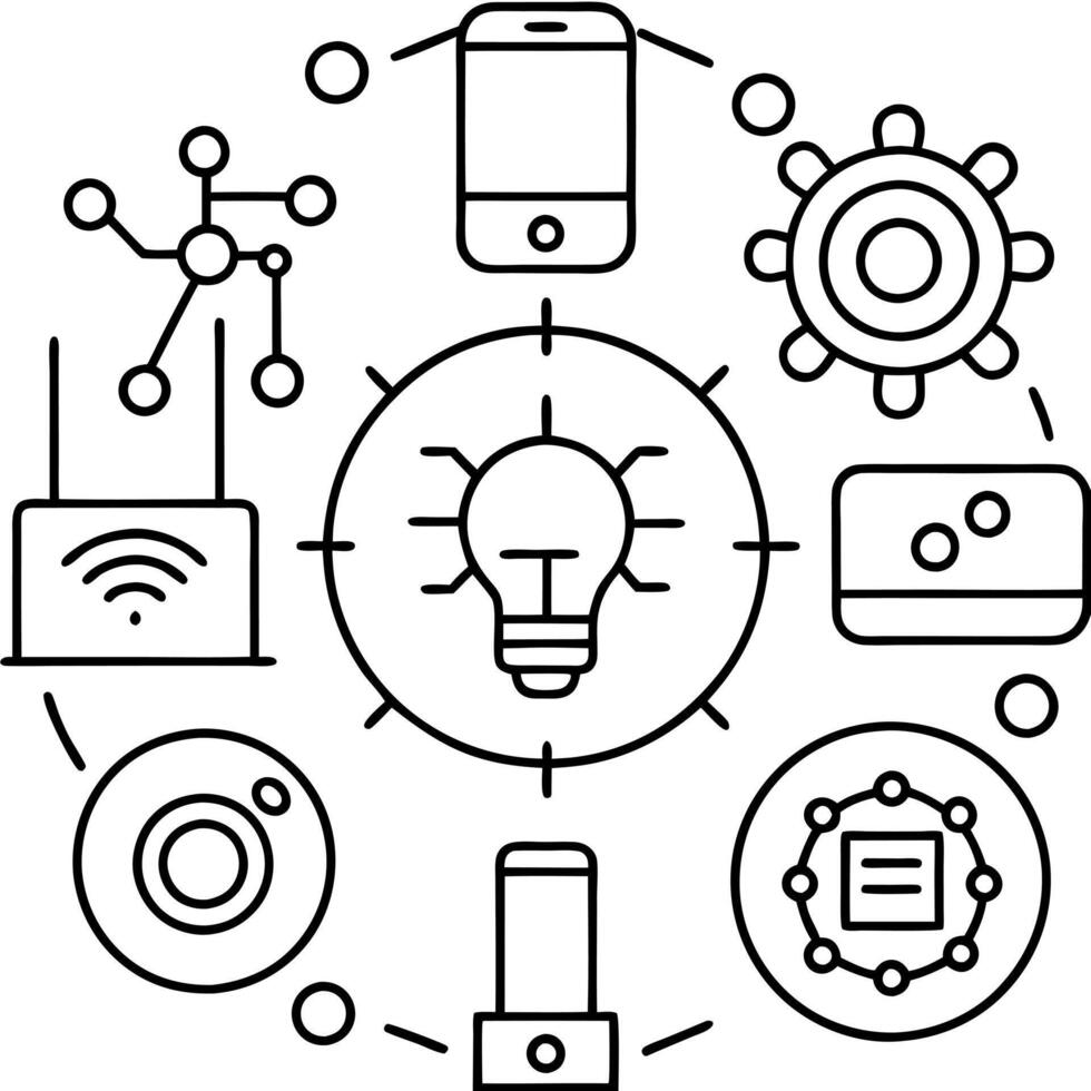 A circle with various devices and gadgets vector