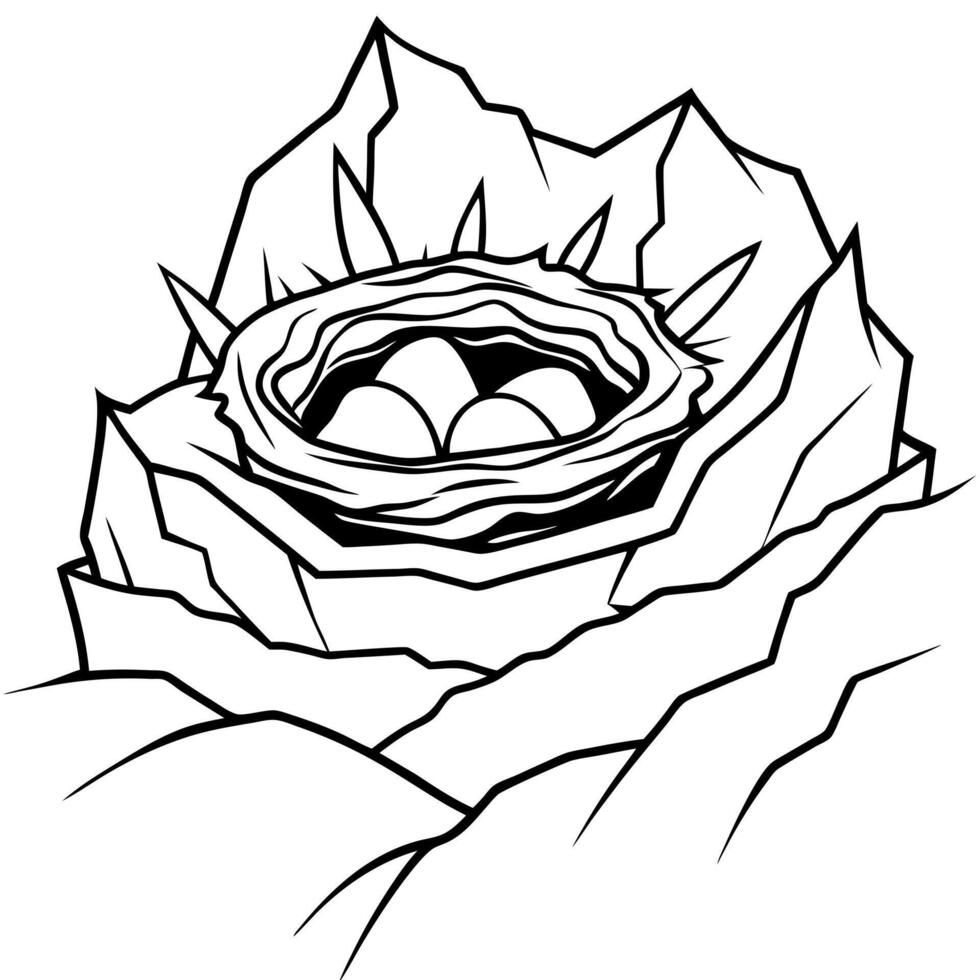 A bird nest in the rock coloring page vector