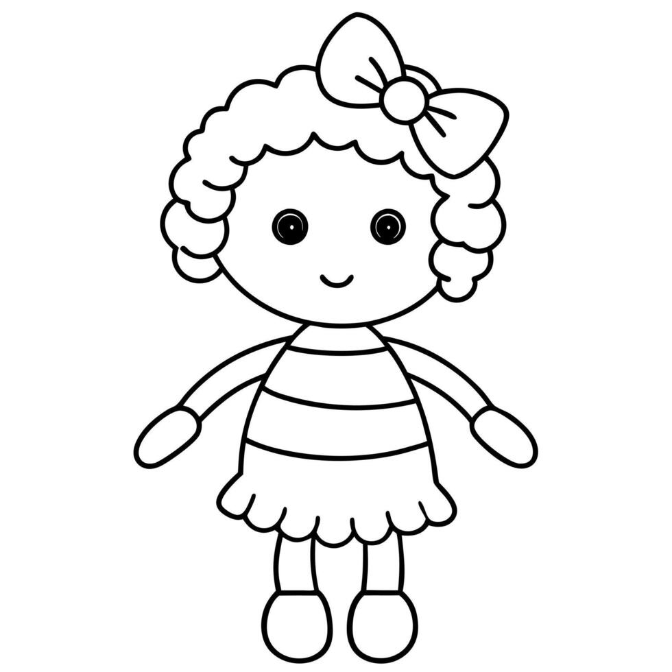 A coloring page with a doll in a dress vector