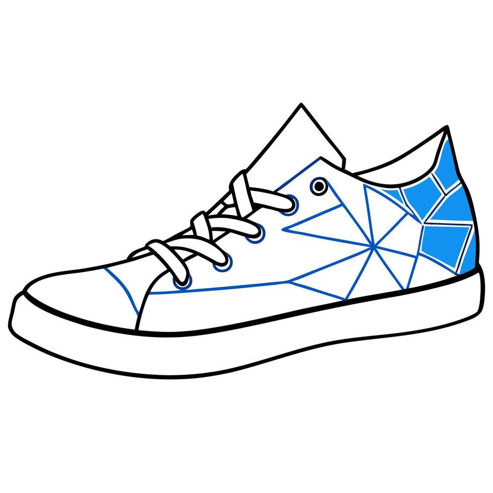 A drawing of a shoe with blue and white lines vector