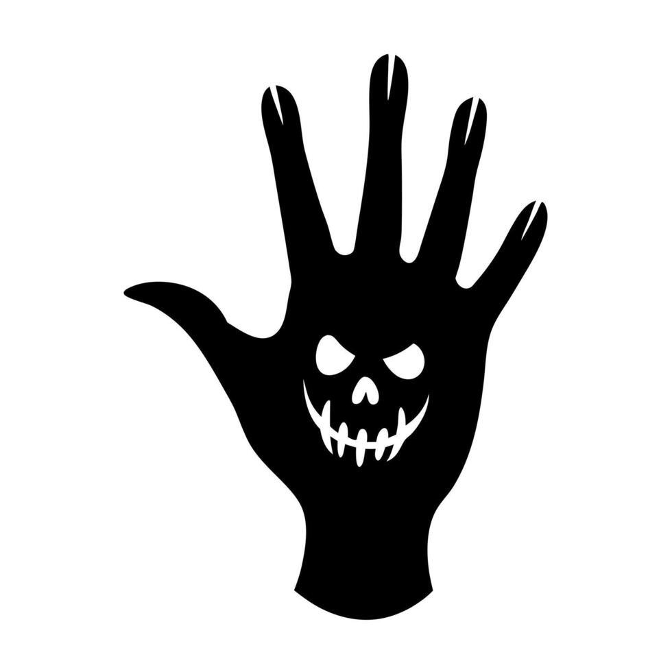 A black silhouette of a hand with a skull face vector