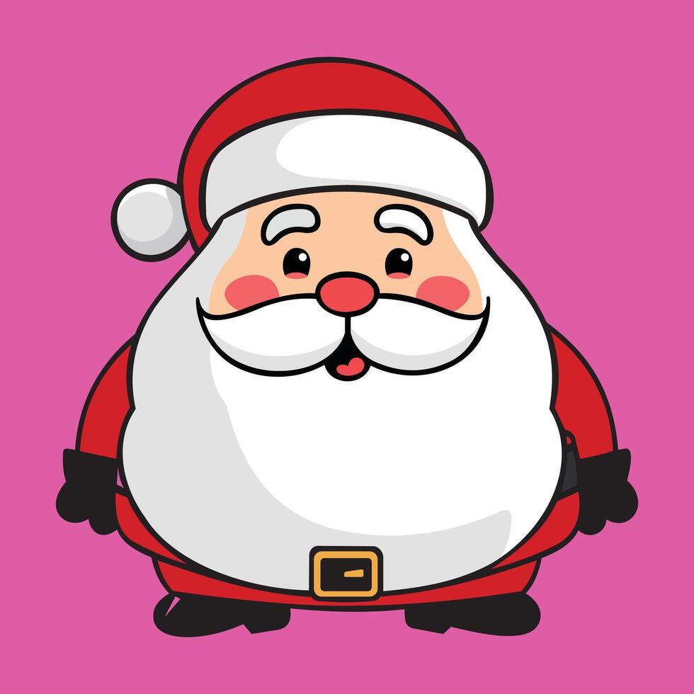 adorable cartoon-style Santa Claus is round and cheerful, with a big, fluffy white beard and a happy smile vector