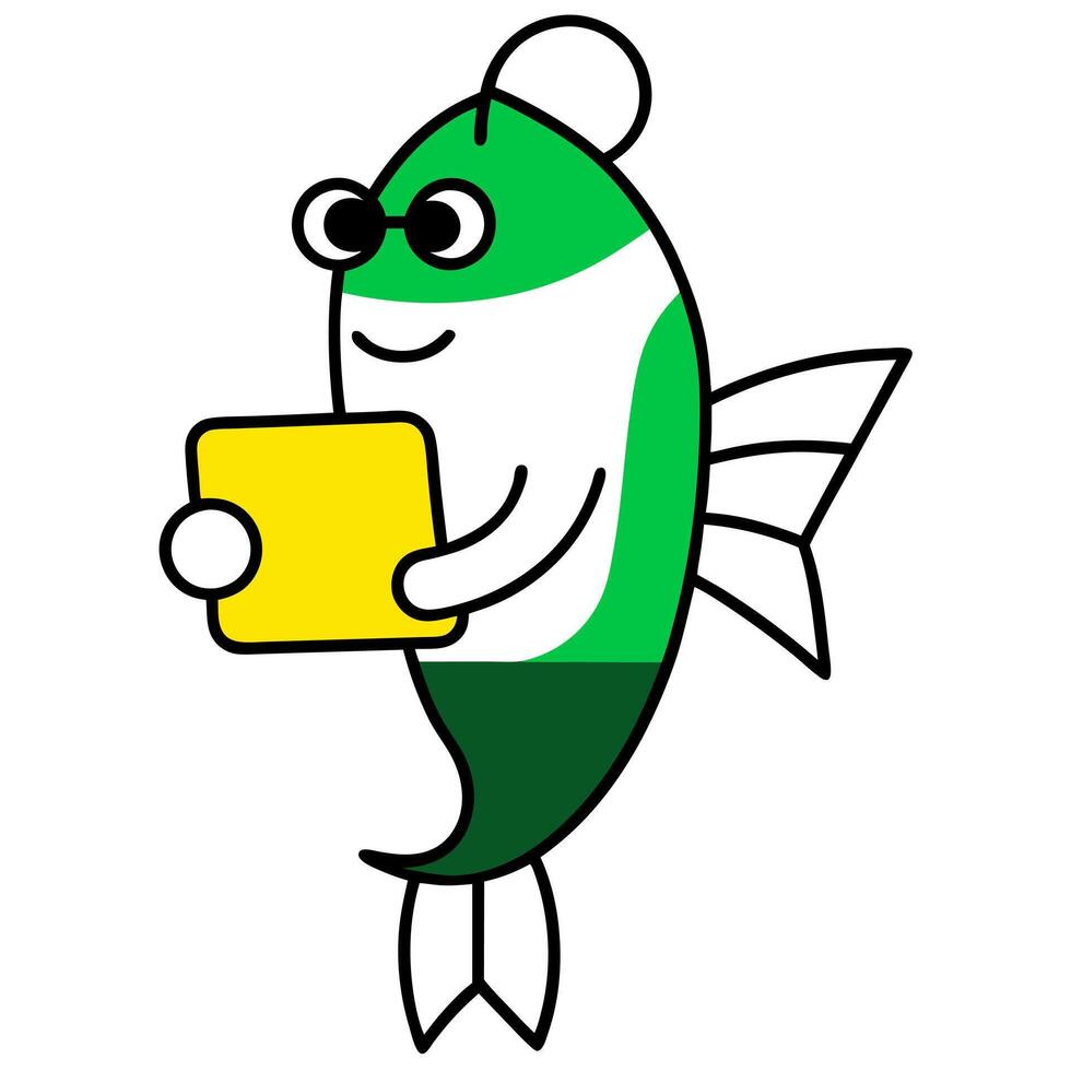Fish with a yellow card in its hand vector