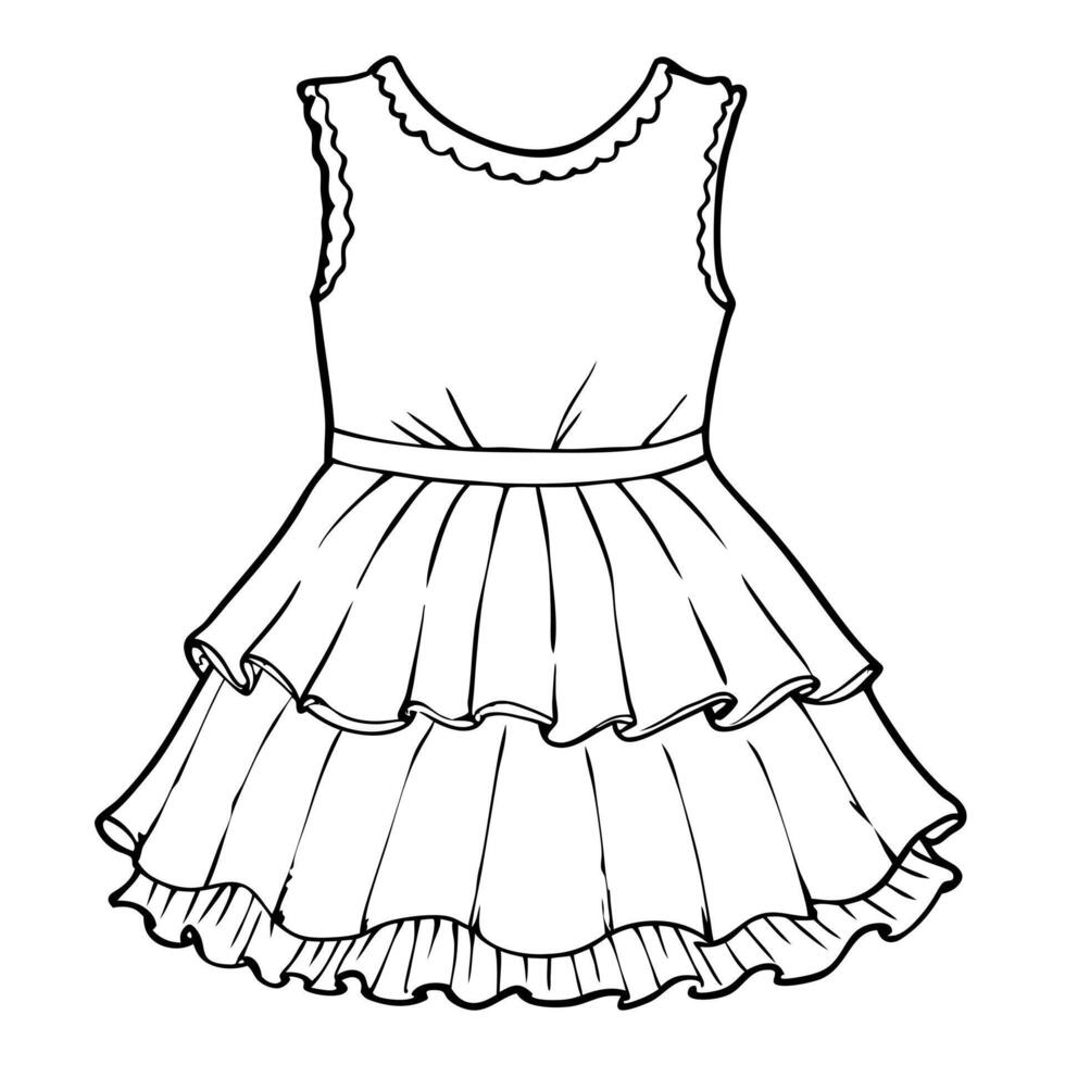 ruffle hem stylish dress design, smooth line, , white background, illustration line vector