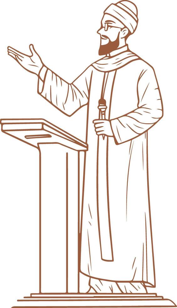 Vintage outline Muslim Man Giving Lecture On Podium vector
