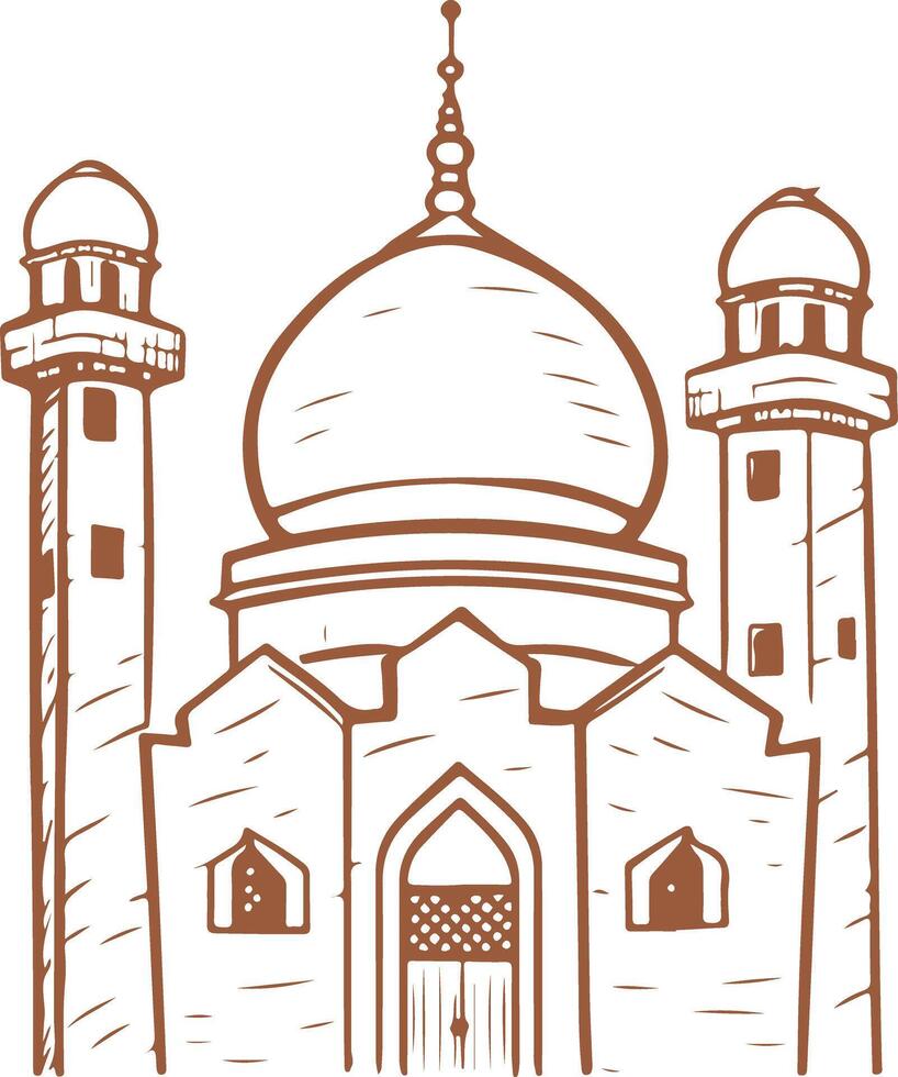 Vintage outline A picture of a mosque with a moon in the background vector