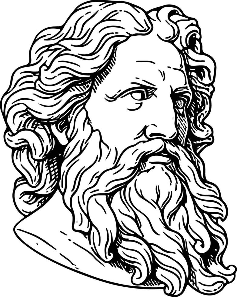 A drawing of a man with long hair and beard vector