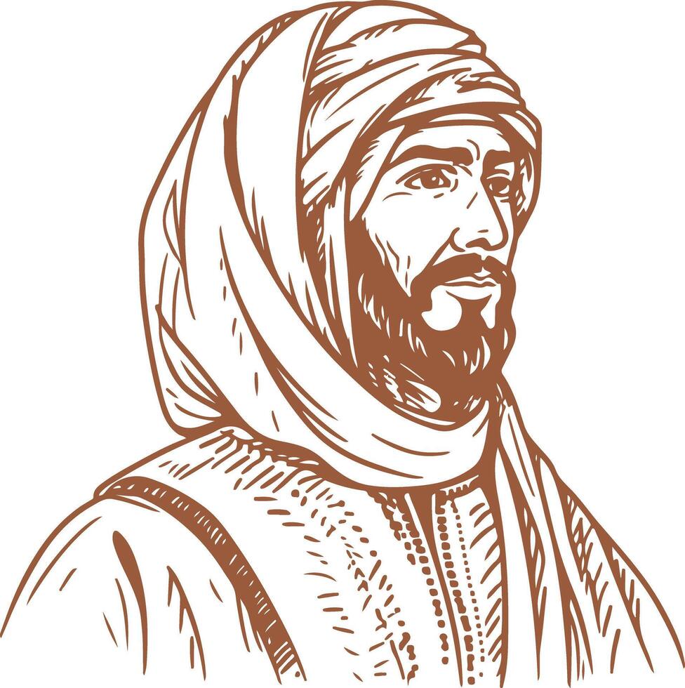 Vintage outline Portrait of Arab Bedouin vector
