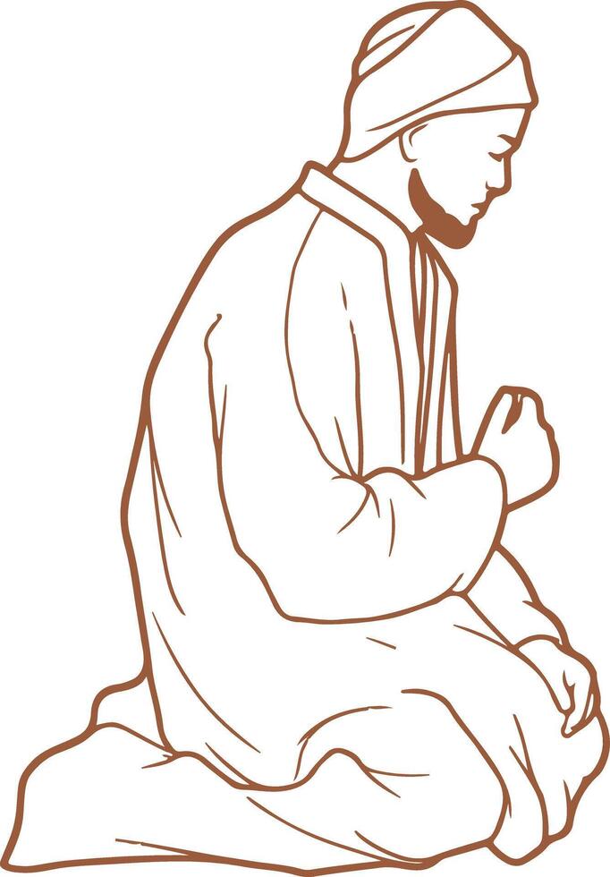 Vintage outline Muslim Man Sitting And Praying Silhouette vector