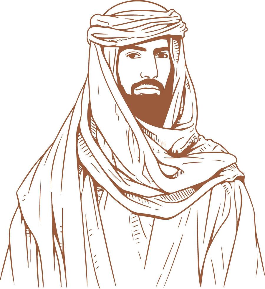 Vintage outline Portrait of Arab Bedouin vector