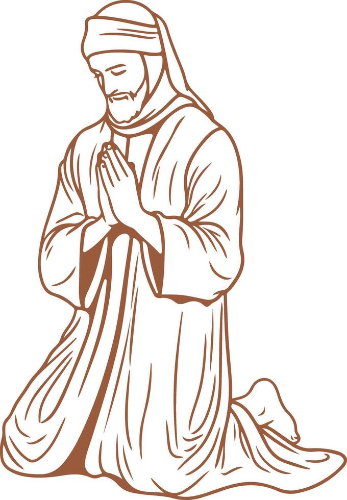 Vintage outline Clean Muslim Man Praying vector