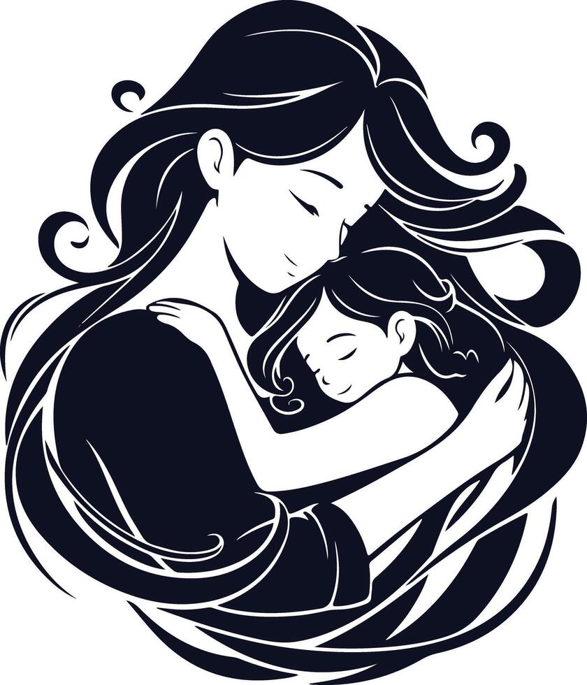 Mother Hugging Daughter Silhouette vector