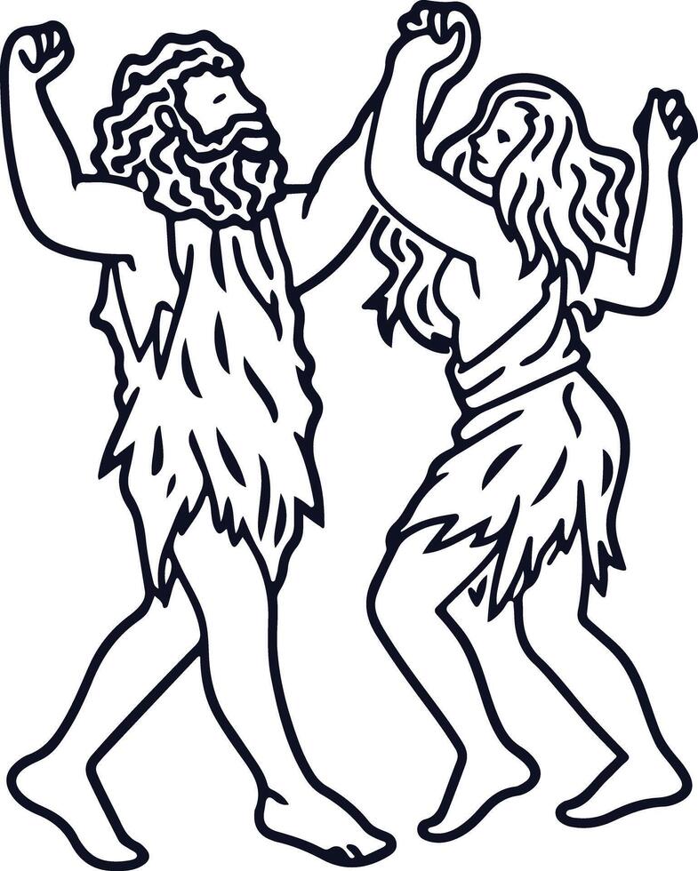 couple neanderthal dancing next to fire vector