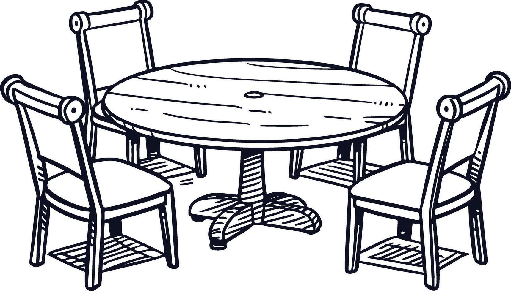 A sketch of a casual meeting space with a round table and 4 chairs vector