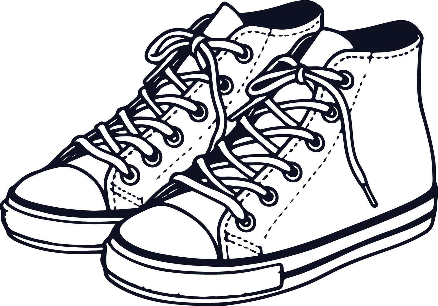 hightop sneakers outline vector