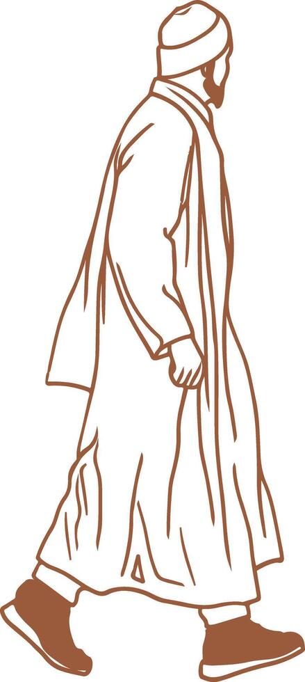 Vintage outline Walking Muslim Pilgrim vector