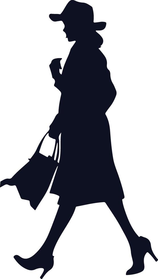 Detective Woman Walking Silhouette vector