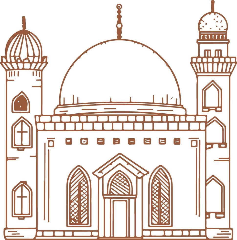 Vintage outline Ramadan Mosque Building On Crescent vector