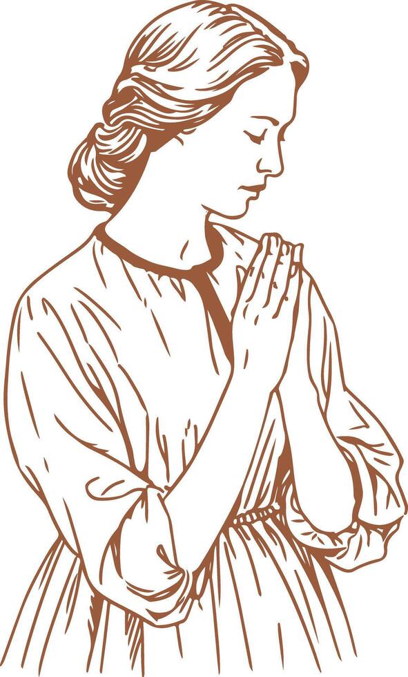 Vintage outline Woman Solemnly Praying vector