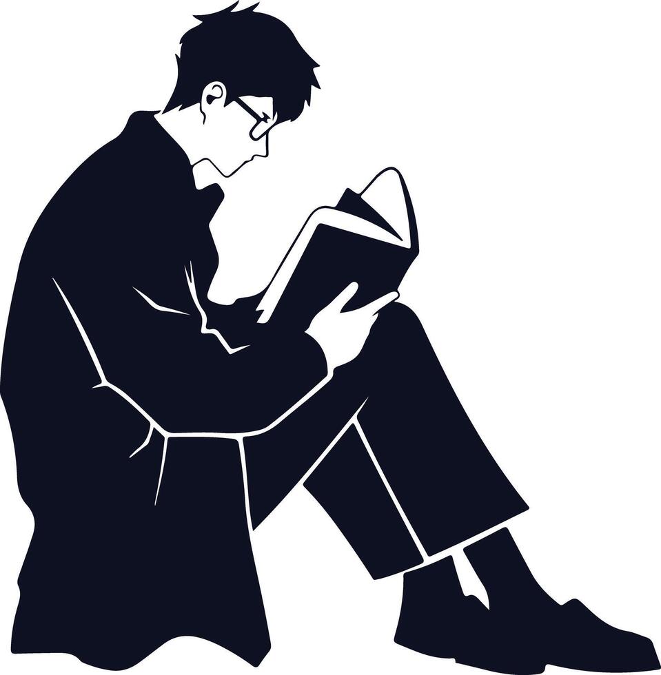 Man Reading Book Silhouette vector