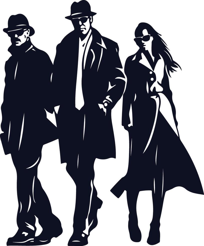 3 Mafia People Walking Silhouette vector