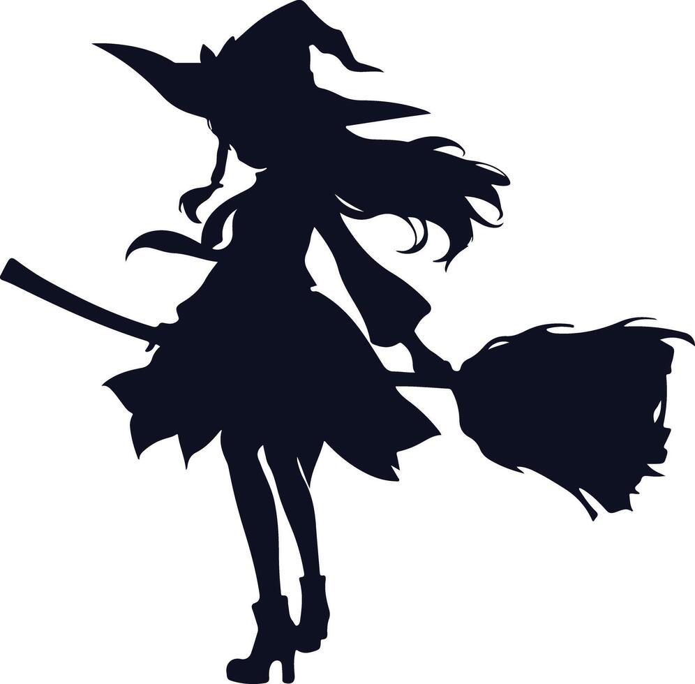 Witch Holding Broom Silhouette vector