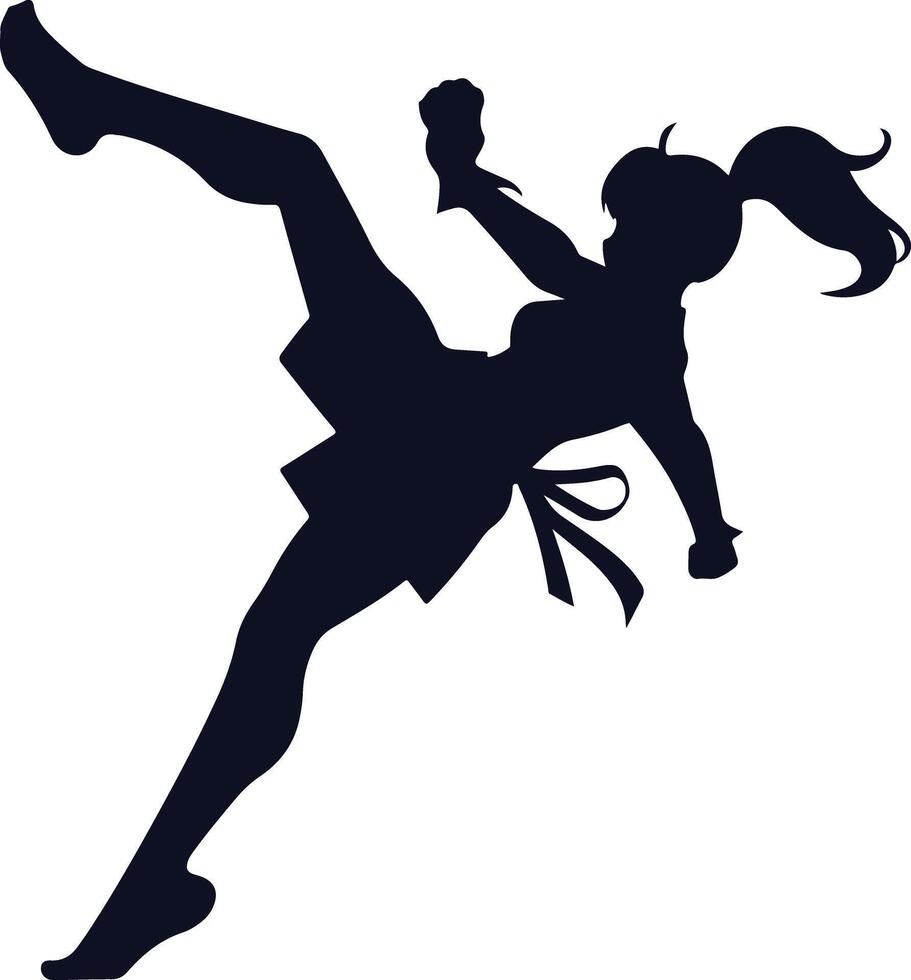 Taekwondo Girl Doing Front Kick Silhouette vector