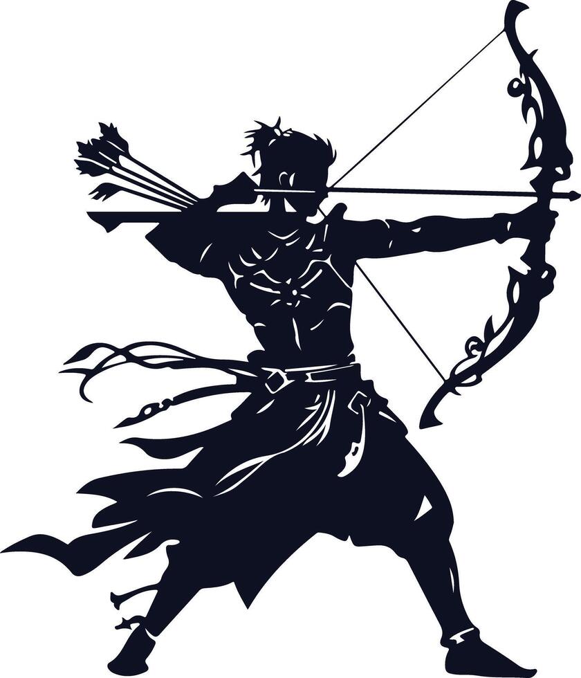Ancient Oriental Archer Silhouette vector