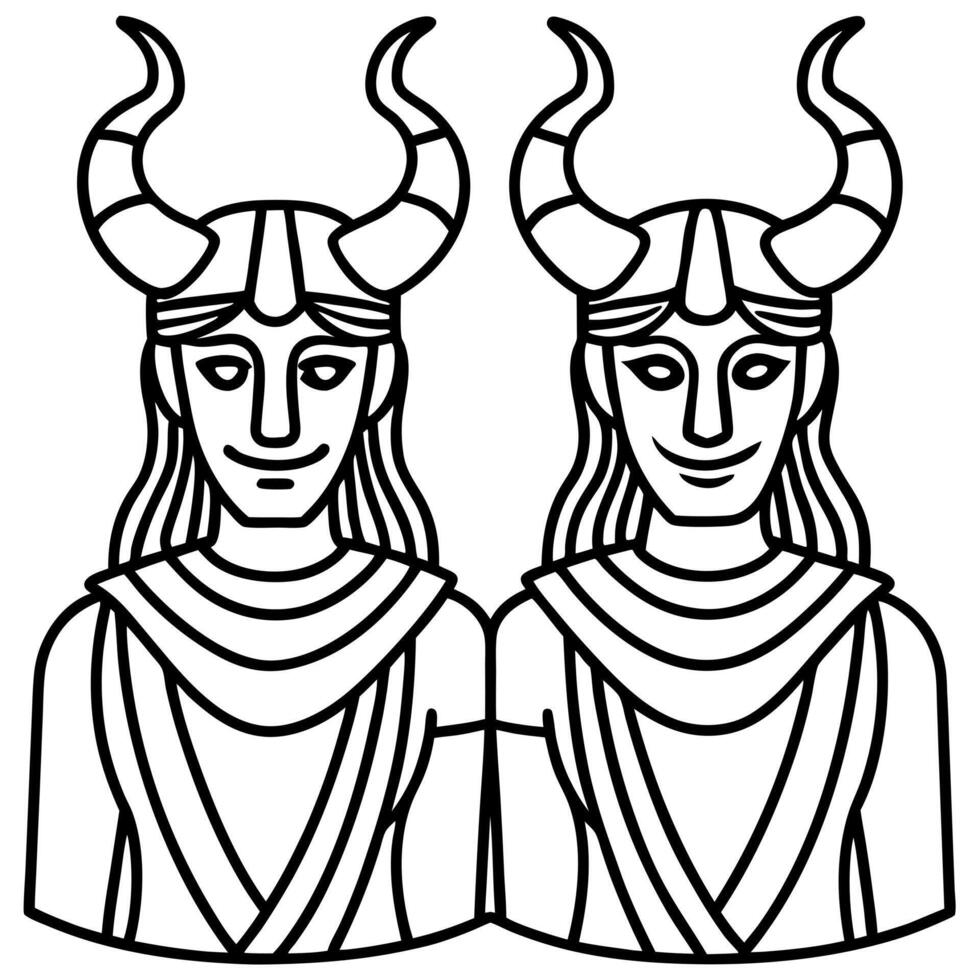 Two valkyries with horns on their heads vector