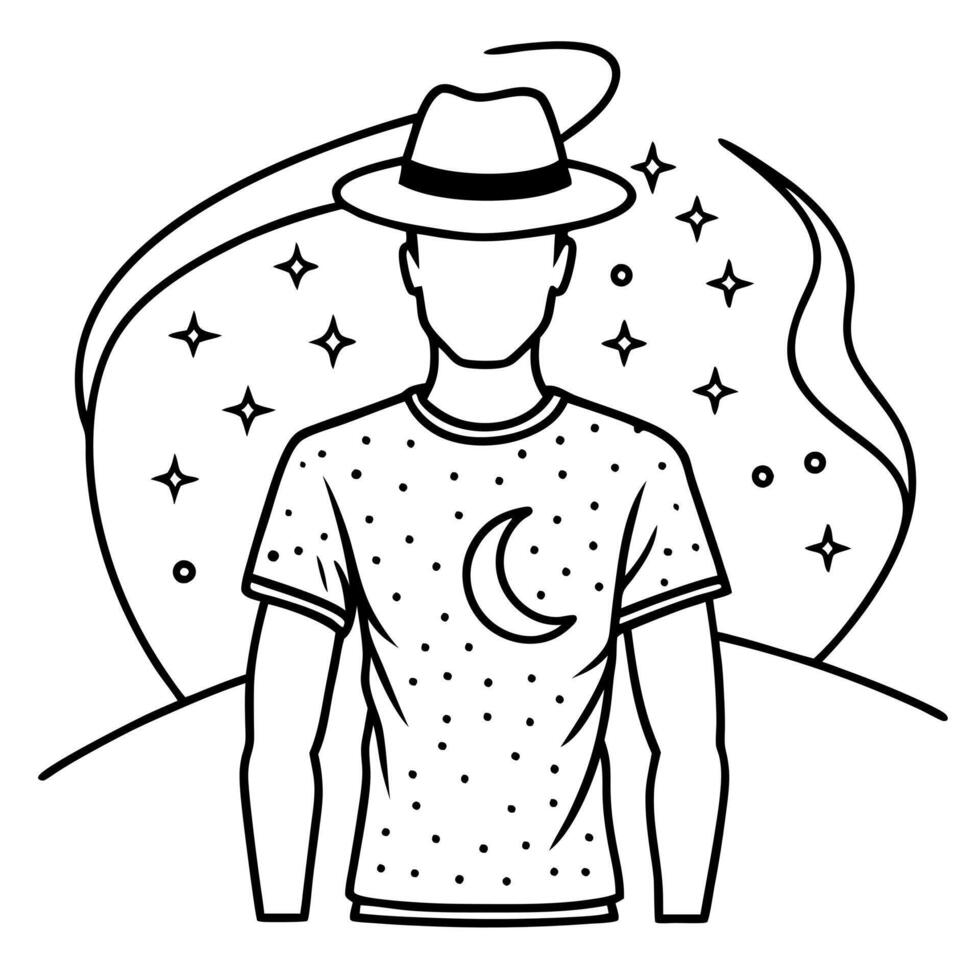 A man in a hat and shirt with the moon and stars vector
