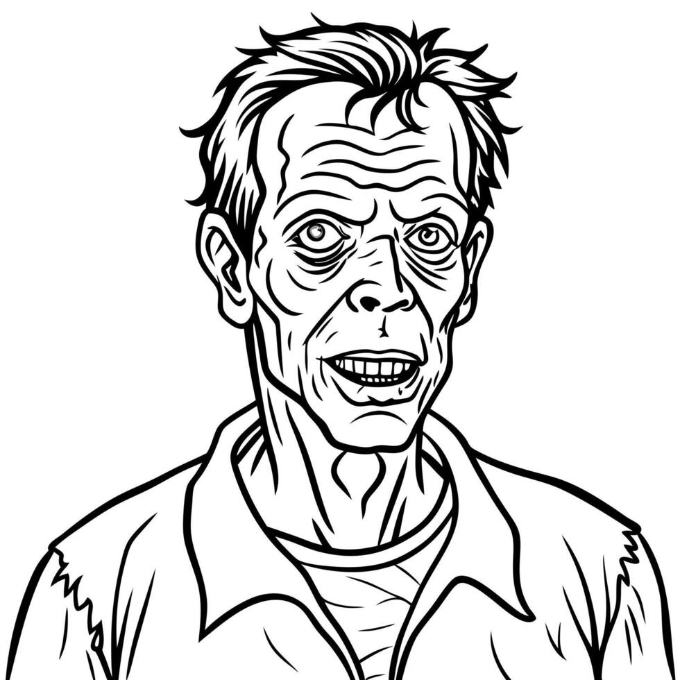 A zombie man in a shirt and tie coloring page vector