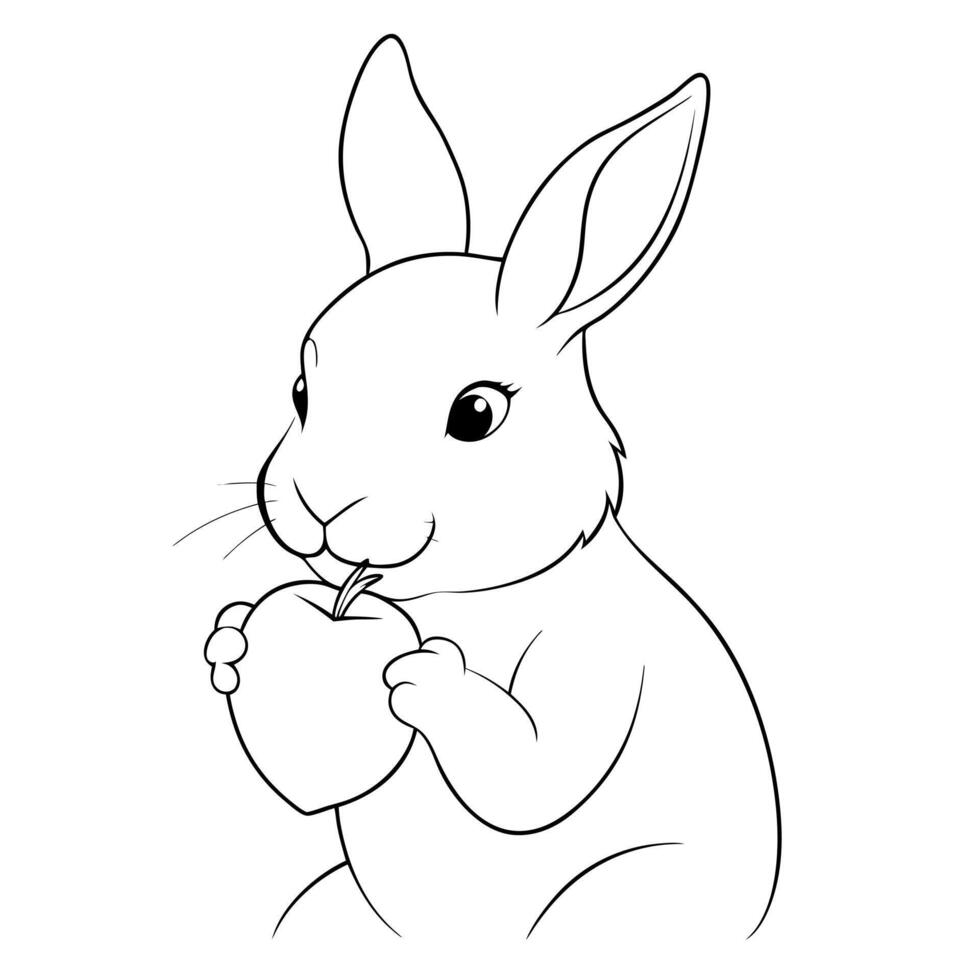 A bunny eating an apple coloring page vector