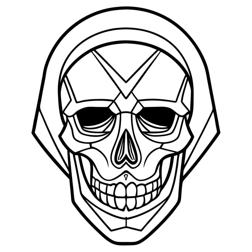 A skull with a hood on it coloring page vector