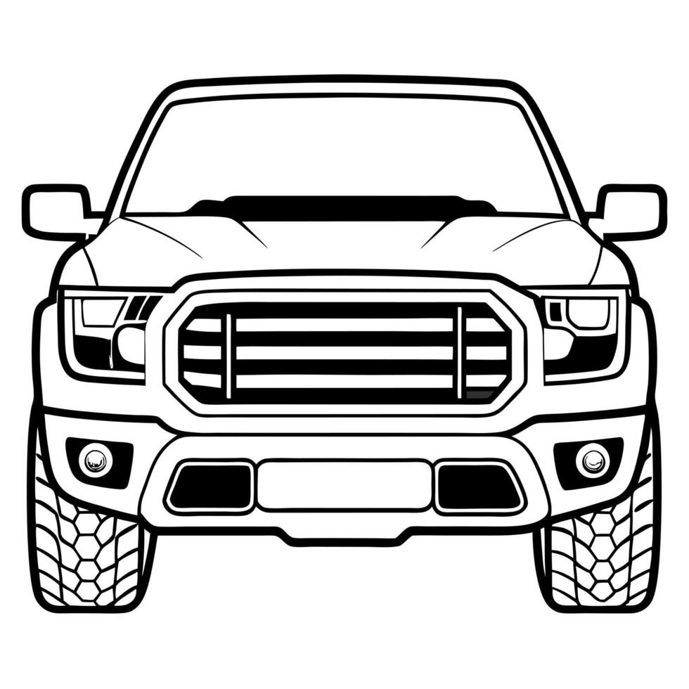 The truck is outlined in black and white vector