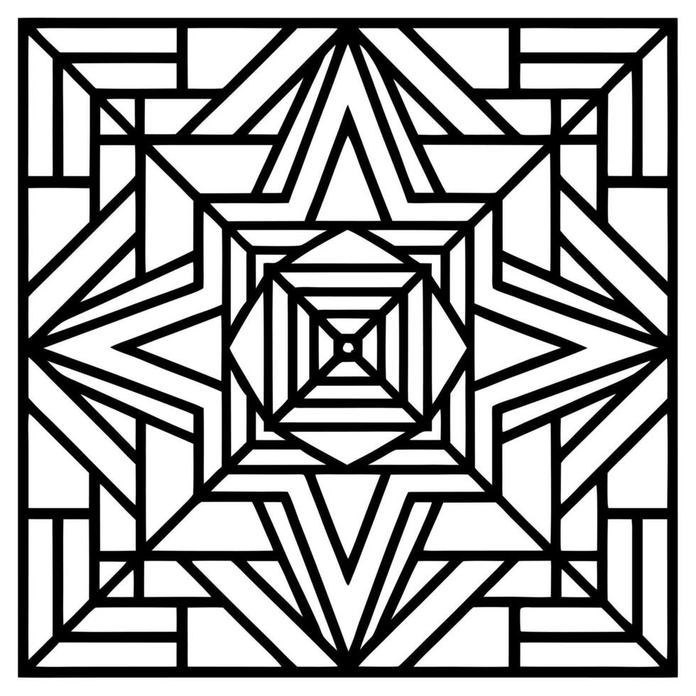 A black and white geometric design coloring page vector