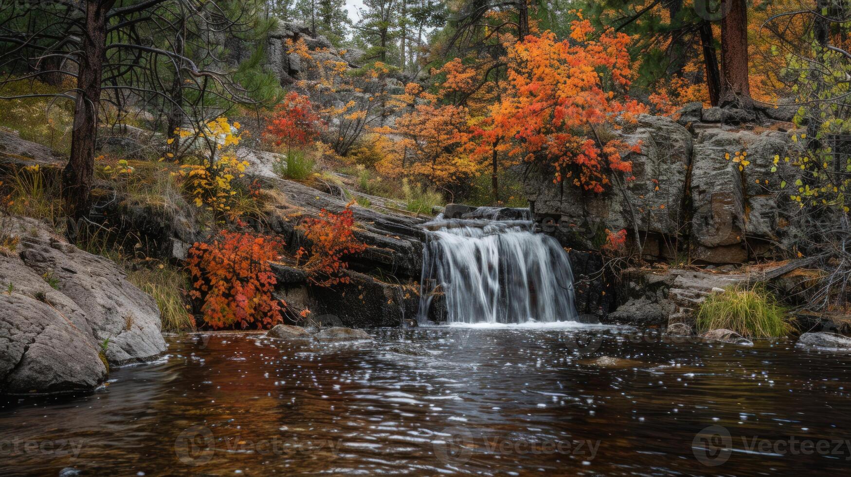Autumn Waterfall in a Forest photo