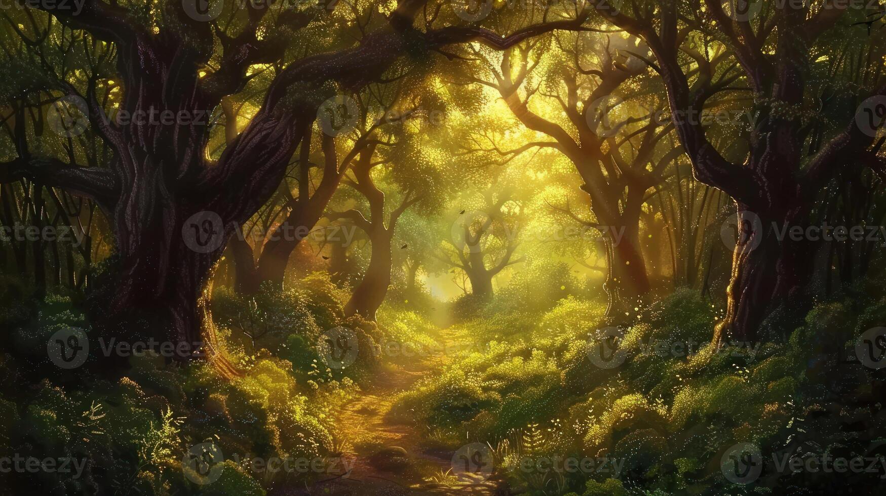 Sunlight Dappling Through a Tranquil Forest photo